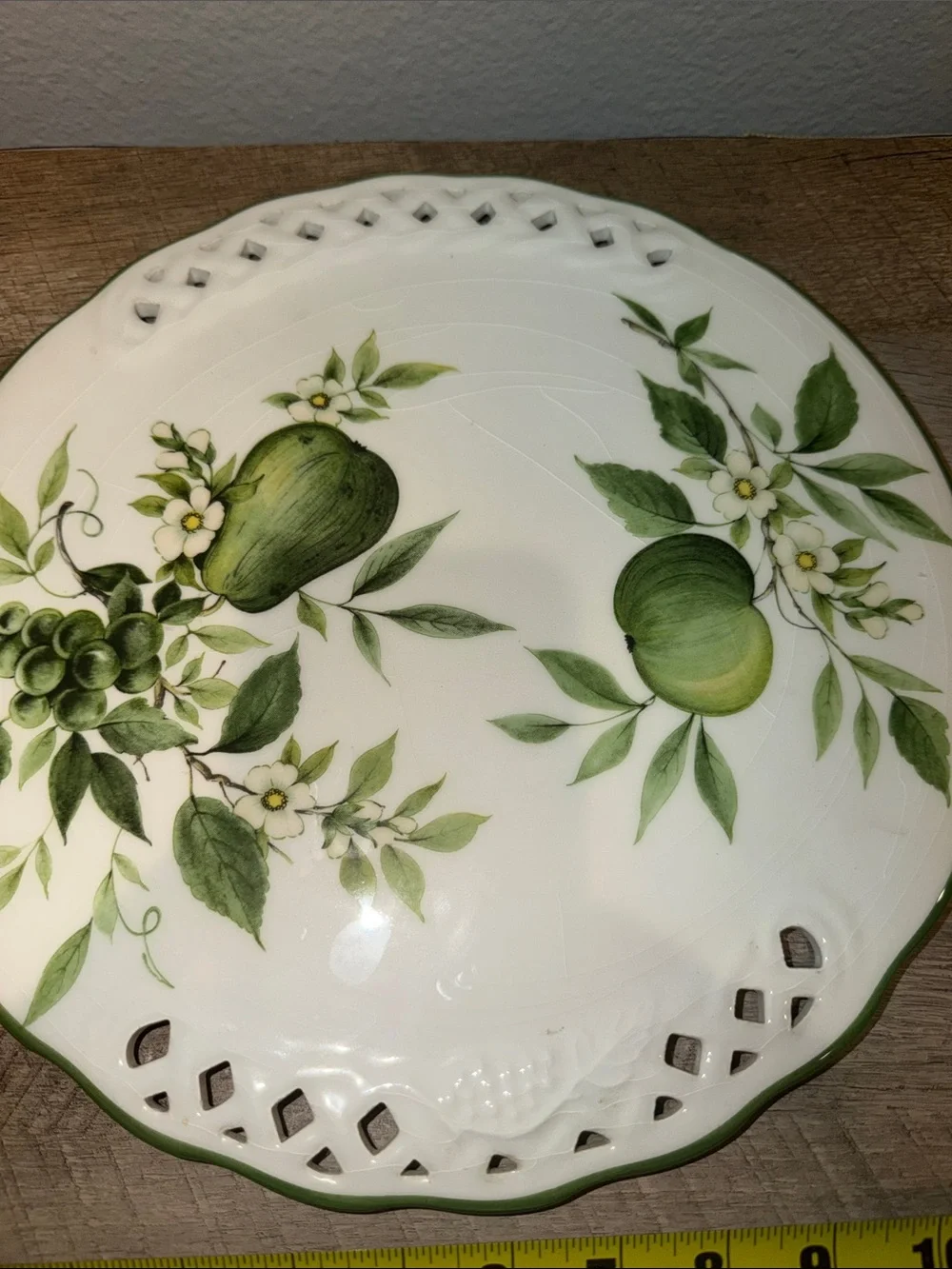 Pietro Brunelli White Porcelain Serving Plate with Green Fruit Motif